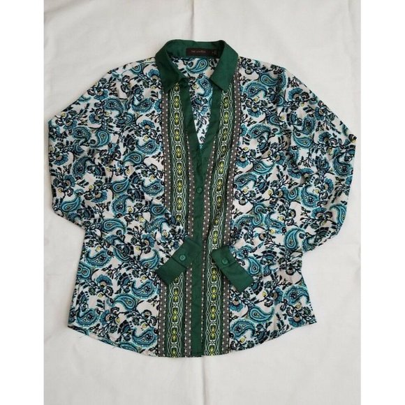 The Limited Women’s Paisley Print Long Sleeve Button-Up Collared Blouse Small - Picture 4 of 11